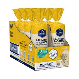 Color Scents Medium Trash Bags - 8 Gallon, 400 Total Bags (8 Packs of 50 Count), Twist Tie - Ivory Bag in Vanilla Flower Scent with Microban