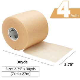 OK TAPE Prewrap Tape (4 Rolls) - Lightweight Foam Underlay for Sports, 7 cm x 27 m, Beige