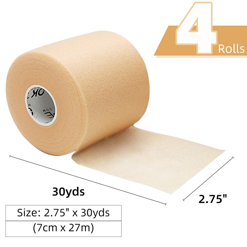 OK TAPE Prewrap Tape (4 Rolls) - Lightweight Foam Underlay