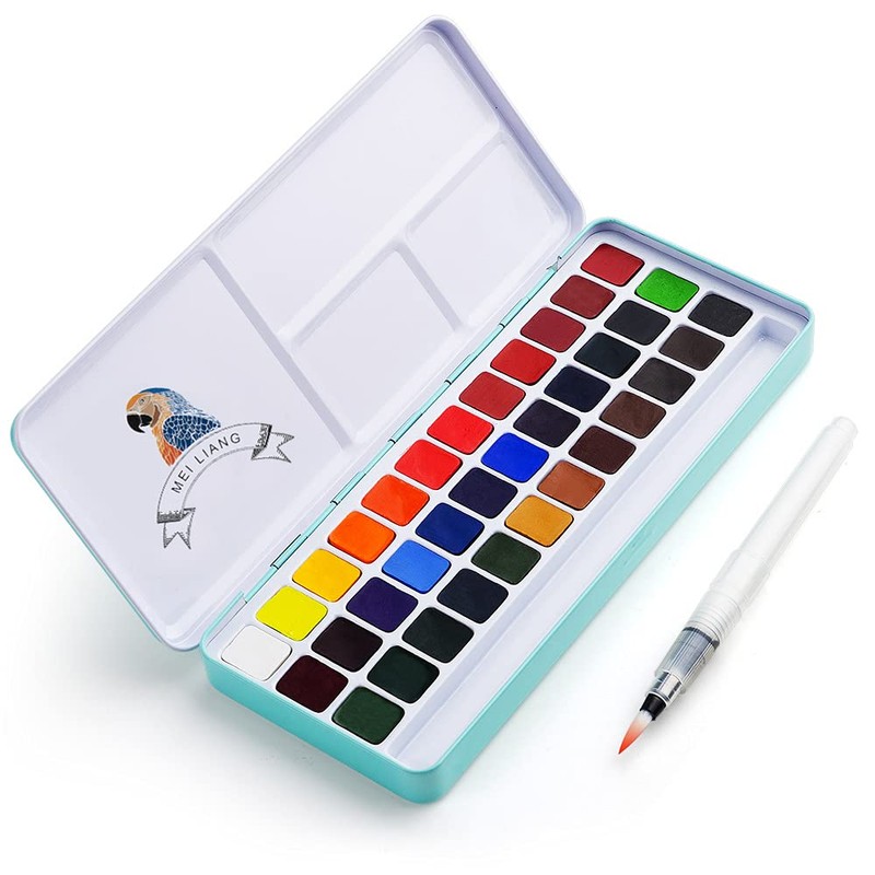 MeiLiang Solid Watercolor Set with Brush (36 Colors) Palette Gum