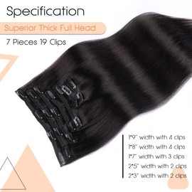 VINBAO Natural Black Hair Extensions Clip in Human Hair Extensions for Women 14 Inch Double Weft Real Hair Extensions Human Hair Clip in Extensions Silky Straight Real Hair Extensions 140 Gram 7 Pcs (7C#1B-14Inch)