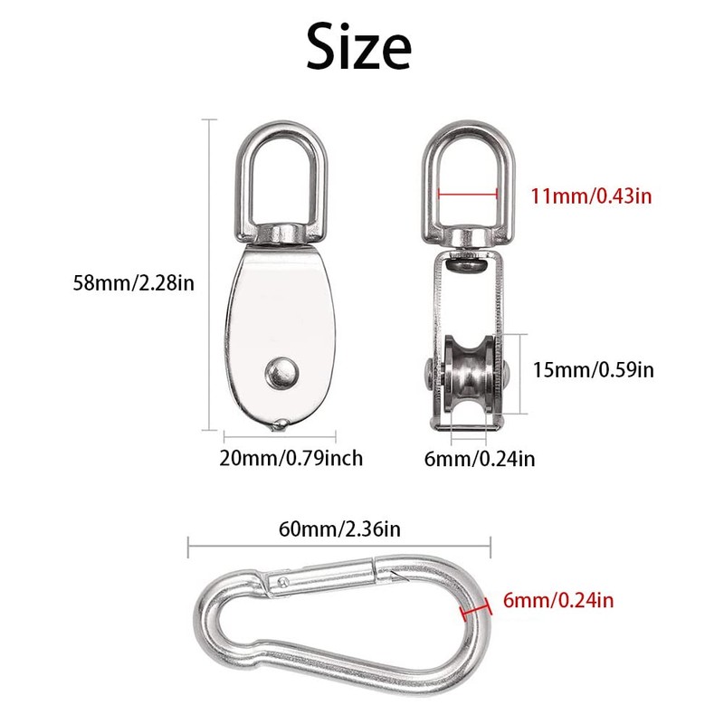 2 Sets 304 Stainless Steel Pulley Block Silver Pulley Roller