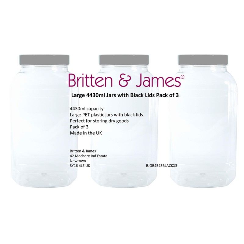 Britten & James Large Empty Plastic Jars 4500ml with lids