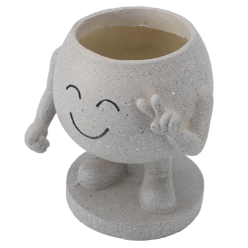Flower Pot Cute Smile Standing Succulent Flowerpot Fadeless Resin Plant