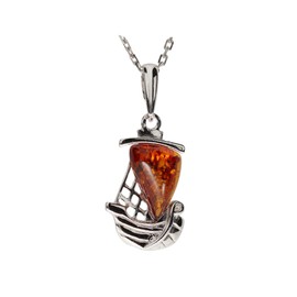 Artisana-Schmuck Amber Ship Pendant in Rhodium-Plated 925/000 Sterling Silver, Rhodium-plated 925/000 sterling silver Baltic Amber, Amber