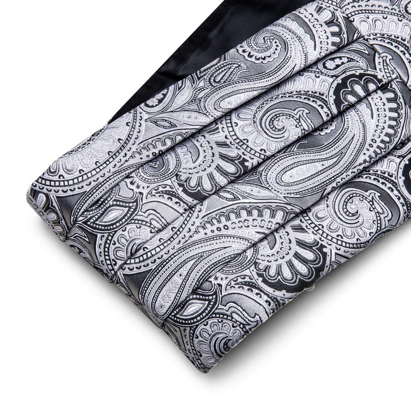 Barry.Wang Mens Silver Cummerbund Bow Tie Set, Silk Cummerbund Pretied