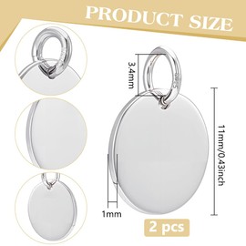 BENECREAT 2pcs 925 Sterling Silver Round Charms, Platinum Stamping Blank with Jump Rings Round Tags with Hole for Earrings Bracelet Necklace DIY Arts and Crafts, 0.43x0.04 Inch