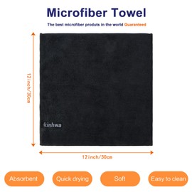 KinHwa Microfibre Cloths, Black Cleaning Cloths, Kitchen Cleaning Cloths, Washing Cloths, Washable Microfibre Cleaning Cloth, Environmentally Friendly and Lint-Free Tea Towels, Multi-Purpose 30 cm x