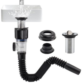 RUIWITSUN Bathroom Sink Drain Kit with Flexible Expandable P-Trap, Anti-Odor Bathroom Sink Drain Pipe Tube for 1-1/4" & 1-1/2" Hole