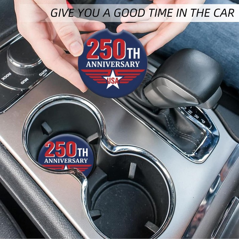 Patriotic 250th Anniversary USA Winged Ceramic Car Cup Coasters for
