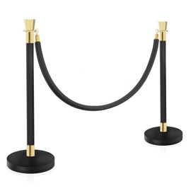 SHAREWIN Black Stainless Steel Stanchions Rope - Crowd Control Barriers with Red Carpet Safety Barrier, Velvet Ropes and Posts & Retractable Belts for Party Theater Weddings, Museums - 2 Pcs