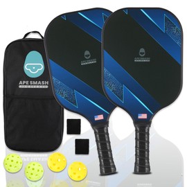APE SMASH Pickleball Paddles Set of 2 – Non-Slip Grip Fiber Glass Surface Pickle Ball Rackets 2 Pack – Lightweight 4 Pickleball Set, 2 Sweat Bands with Carry Bag Pickleball Paddle Set for Men & Women