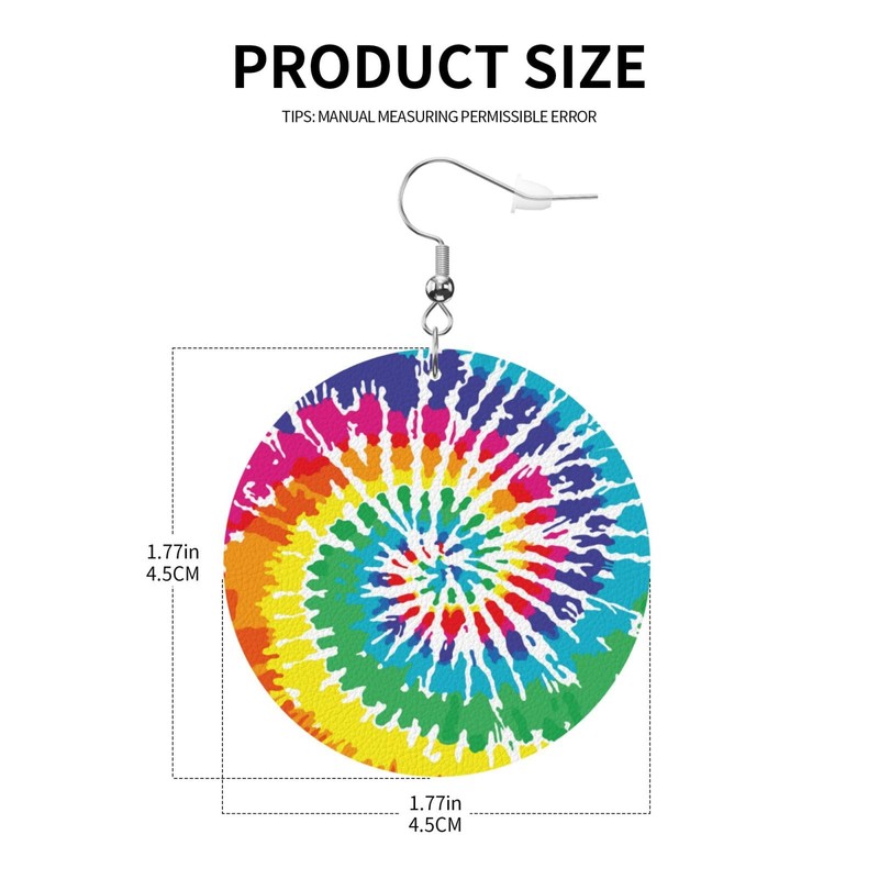 Faux Leather Earrings Tie Dye Round Dangle Earrings Jewelry For