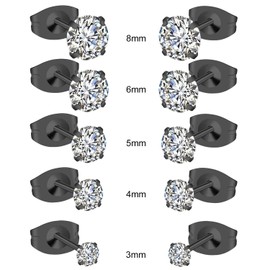 KANOUE 12 Pairs Stainless Steel Small Stud Earrings For Women Multipack,Cubic Zirconia Earrings Set Black Stud Earrings For Women,Hypoallergenic Earrings For Women Hoop Earrings