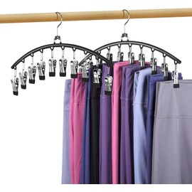 Baoswi 2 Pack Legging Organiser for Closet with 360°Rotation, Hangers Space Saving Hanging Closet Organiser, Metal Yoga Pants Hangers with 10 Clips Holds 20 Leggings, Rubber Coated Closet Organisers