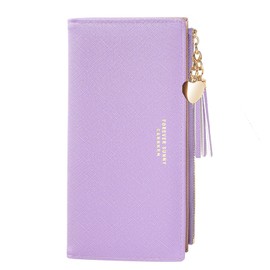 KOTORA Womens Slim Wallet Girls Thin Wallets Pretty Mini Long Card Holder Small Tiny Clutch Zip Purse Love Pendant Tassels Billfold (Lilac)