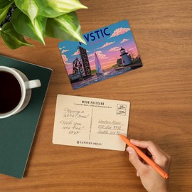 Mystic, Connecticut, 100th Anniversary (4x6 Birch Wood Postcards, 2-Pack Stationary, Rustic Home Wall Decor)