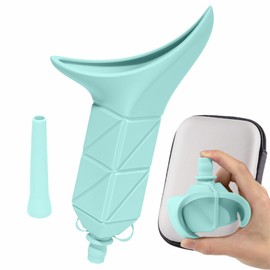 HIEERBUS Female Urination Device, Foldable Female Urinal, Reusable Women Pee Funnel Allows Women to Pee Standing Up,Silicone Portable Pee Cup with Tube Case for Camping,Outdoor,Travel,Hiking (Blue)