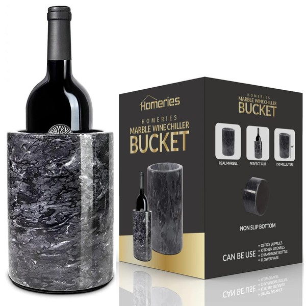 Homeries Marble Wine Chiller Bucket - Wine & Champagne Cooler for Parties, Dinner – Keep Wine & Beverages Cold – Holds Any 750ml Bottle - Ideal Gift for Wine Enthusiasts (Grey)
