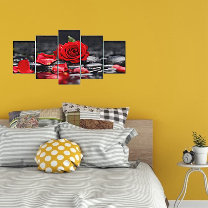 5Pcs Wall Art Painting Set Romantic Red Rose Frameless Painting