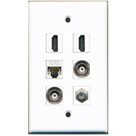 RiteAV - 2 HDMI 1 Port Coax Cable TV- F-Type 2 Port BNC 1 Port Cat5e Ethernet White Wall Plate