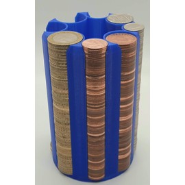 BLUE UK Coin Stacker, Large Size 14cm high, 8 coin slots, Coin Saver, Coin Sorter, Savings, Great For Change on Stalls and Craft Fairs