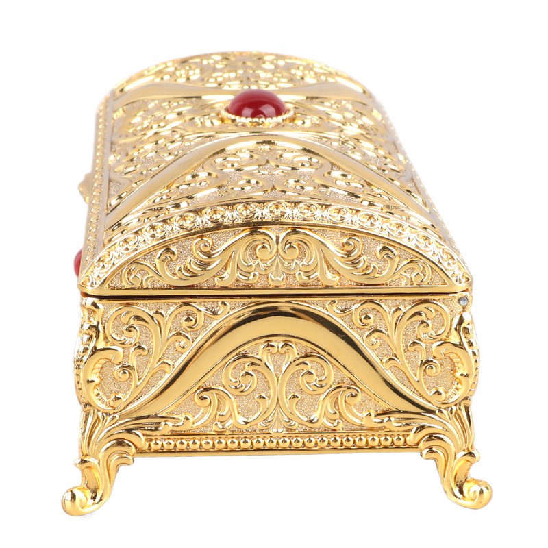 Vintage Metal Jewelry Box Rectangle Delicate Pattern Trinket Box with