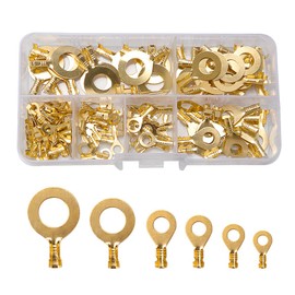 VooGenzek Pack of 150 Brass Ring Cable Lugs Kit, Copper Terminals, Non-Insulated, Cable Connector Flat Connector Ring Terminals, M3 M4 M5 M6 M8 M10