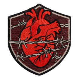 Human Heart Wrapped in Barbed Wire. Embroidered Patch Iron On. Size 3.3 x 3.8 inches.