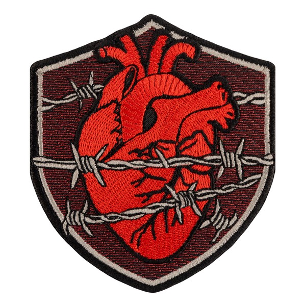Human Heart Wrapped in Barbed Wire. Embroidered Patch Iron On.