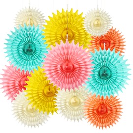 BestoFun 12PCS Paper Fans Colorful Rainbow Pastel Party Decorations Tissue Paper Flowers Decorations for Girl Groovy Birthday Baby Shower Wedding Bachelorette Room Wall Hanging Décor