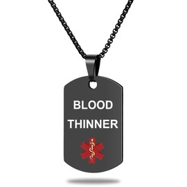UNICGIFT Medical Alert ID Necklace, Laser Engraved BLOOD THINNER, Stainless Steel Tag Pendant with 23.6 inch Chain for Men Women Emergency First Aid