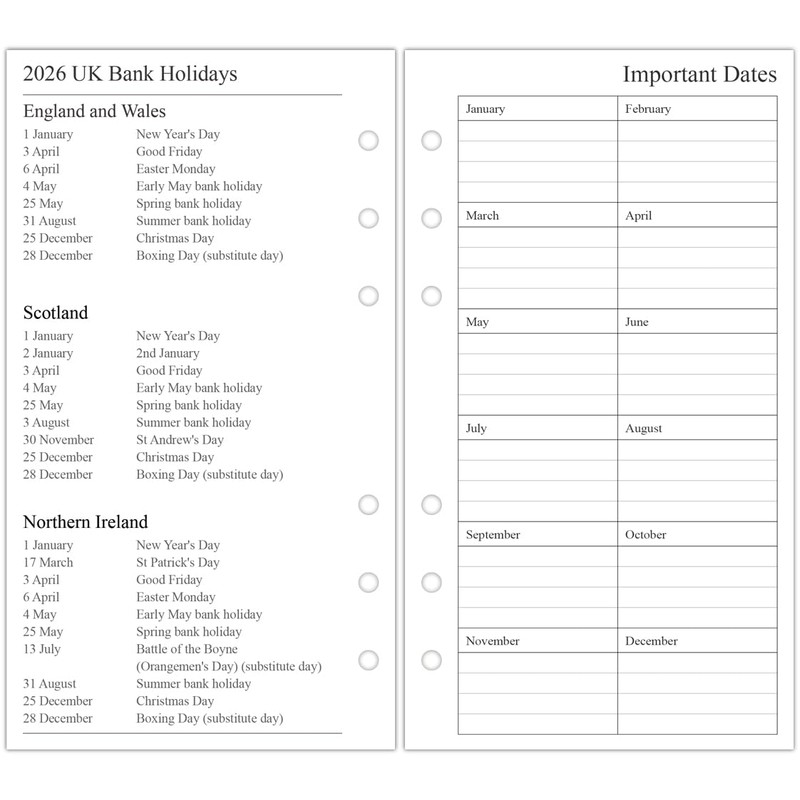 Orgnizme 2026 Weekly Diary Refill Personal Size, Week on Two