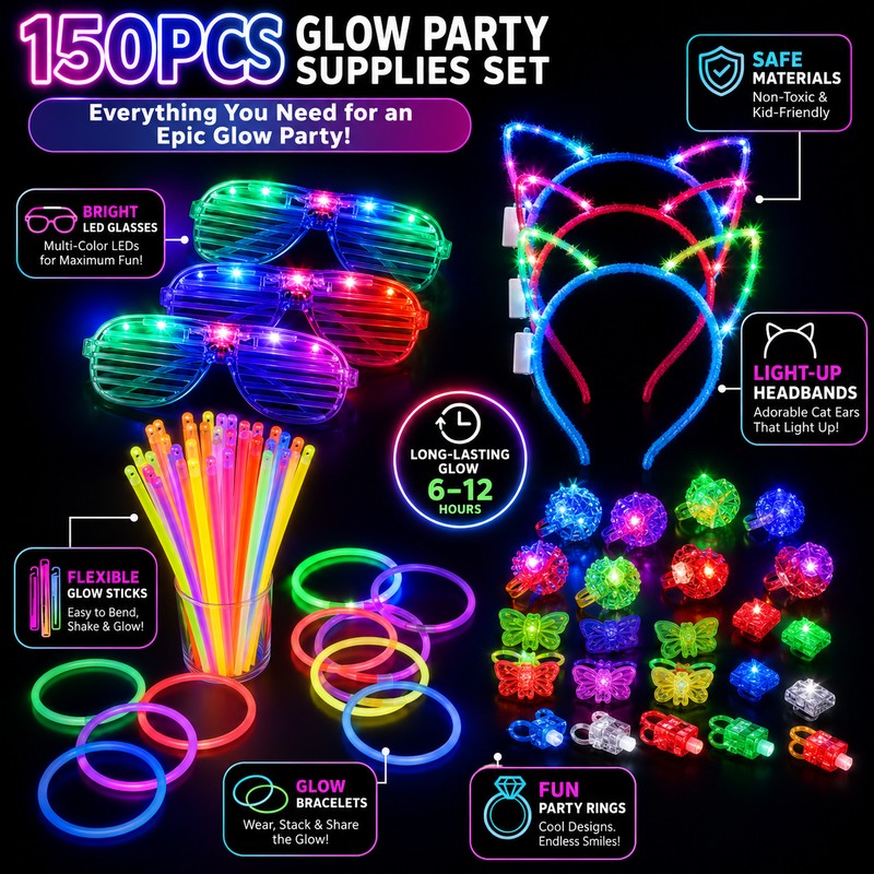 150-Piece Glow Party Favor Set for Night Events – Light