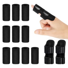 SOSPIRO 3 Pieces Finger Rectifier for Broken or Curved Fingers, Stabilizer for Fingers with 6 Pieces Nylon Sleeve for Broken Fingers (Black)