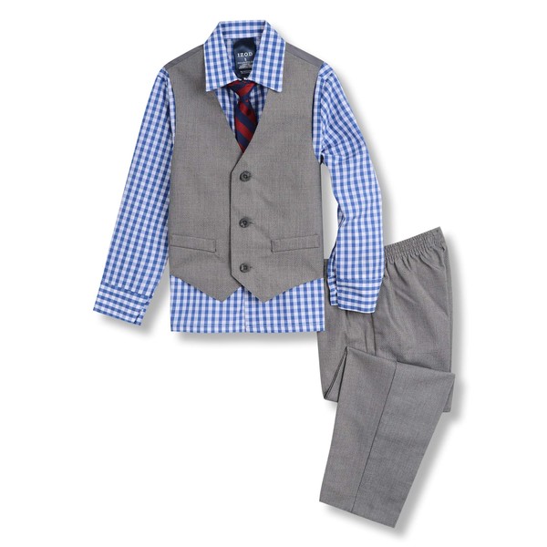 Izod Little Boys 4-Piece Formal Suit Vest Set, Medium Blue/Grey, 6