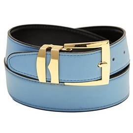 Concitor Men's Belt Reversible Wide Bonded Leather Gold-Tone Buckle SKY BLUE/Black 34
