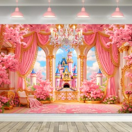 Pink Princess Castle Garden Floral Flower Cherry Fairy Photography Backdrop