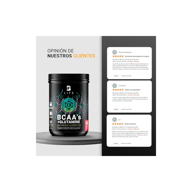B Life BCAAs con Glutamina en Polvo 60 Porciones Sabor