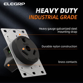 ELEGRP 30 Amps RV Receptacle, Flush Mounting Power Outlet, NEMA TT-30R 125V, Electrical Straight Blade Receptacle for RV and Travel Trailers, Heavy Duty, Grounding, 2 Pole 3 Wire, UL Listed, 1 Pack