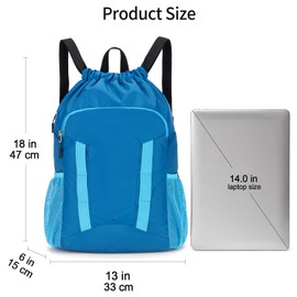 Veious Drawstring Backpack for Kids Sports Gym Bag with Shoes Compartment, Water Resistant Beach Swim Bag String Backpack for Boys and Girls, Blue