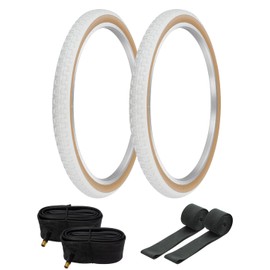 PRO+ Pair of Bicycle TIRE 24" X 1.75" White/Gum SIDEWALL COMP III Tread (2) Tires W/Tubes & Rim Strips BMX Bike P-104A