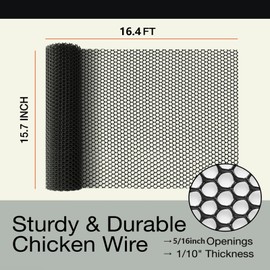 Pet Proof Barrier Net, Black Plastic Chicken Wire Mesh Fencing 15.7IN x 16.4FT, Balcony Cat Safety Net & Garden Snake Barrier, Heavy Duty Protection for Chicken Coops, Rabbit Hutches, Dog Kennels