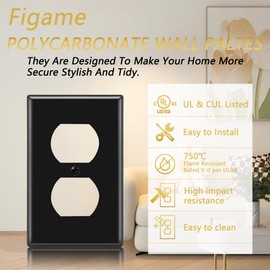 Figame Duplex Receptacle Siding, Non-Breakable Polycarbonate Dual Receptacle Panel Cover, 1-Gang Standard Size Wall Receptacle Cover, Ul Listed, Includes Color Matching Screws 10 Pack (Black)