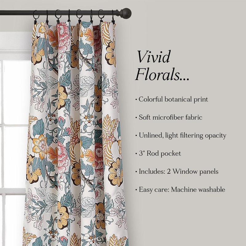 Lush Decor Sydney Light Filtering Window Curtain Panels, Pair, 52"