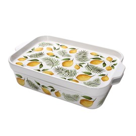 Temp-tations by Tara Baking Pans Set - 9x13" Set of 2 Lemons and Palm Bakeware Sets with Casserole Dish for Oven and Serving Dish for Lasagna, Pies, Meatloaf, Hand-Painted Ceramic Casserole Oven Pan