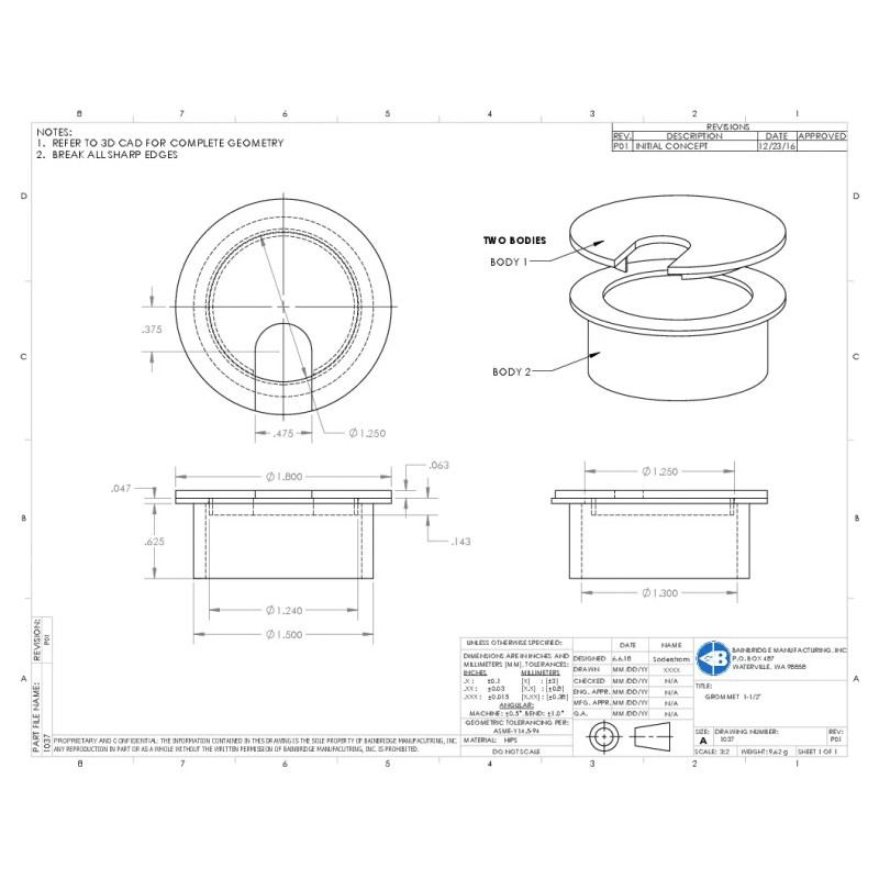 My Cable Mart 1 1/2inch CUT-HOLE Light Gray Round Wire