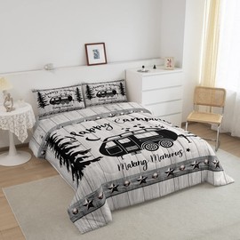Erosebridal Rustic Farmstyle Comforter Set Full Size Camping Themed Bedding, Boho Farmhouse Bedroom Bedding Set Happy Camping Duvet Insert Vintage Western Texas Star Comforter Set for Women Men