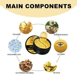 EELHOE 60PCS, 24K Gold Eye Patches for Puffy Eyes Treatment, Eye Masks for Dark Circles and Puffiness, Non-lrritating Eye Mask Skincare, Eyes Bags Treatment, Eye Gel Pads 24 k