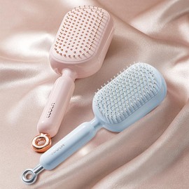 iSilk Self-Cleaning Detangling Hair Comb Retractable Hair Removal Brush One-Click Clean Anti-Static for All Hair Types Pink and Blue Mother's Day Gift - Color: Blue